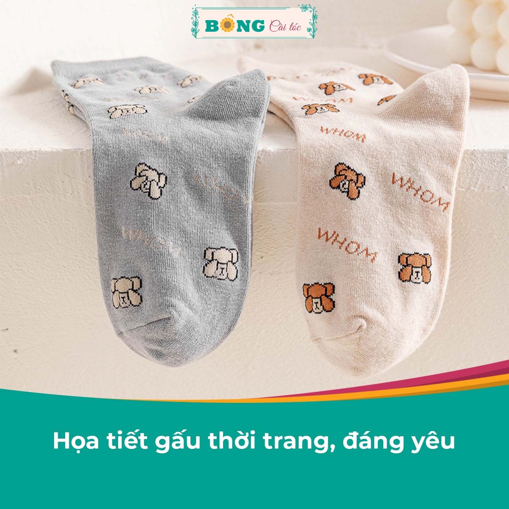 Tất nữ cổ cao nhiều màu họa tiết gấu thời trang phong cách Hàn Quốc TBC10 - Vớ BÔNG Cài Tóc