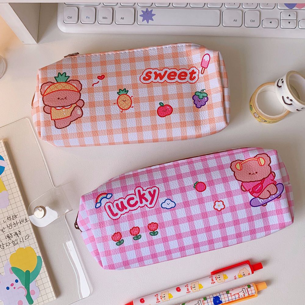 Túi Đựng Bút / Mỹ Phẩm Bằng Da Pu Đa Năng Sức Chứa Lớn In Họa Tiết Hoạt Hình Dễ Thương Cho Học Sinh