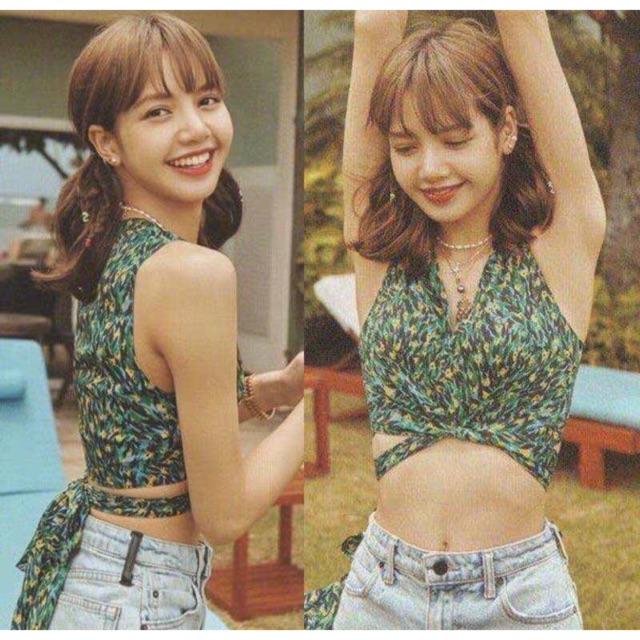 Áo Croptop Hoa Xanh Giống Lisa Blackpink