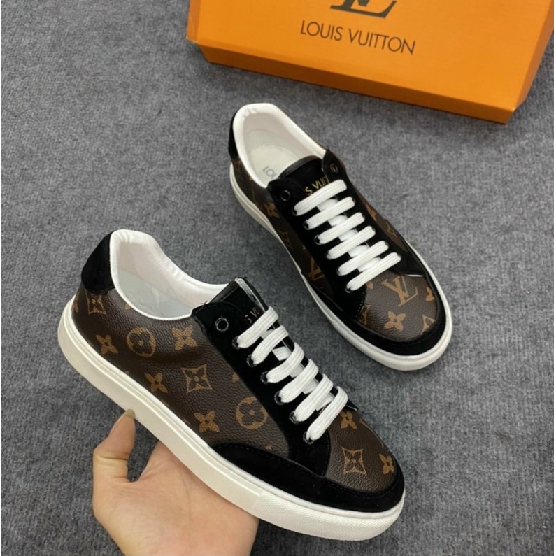Giầy buộc dây LV dập vân chìm mầu nâu đế cao su, Giầy thời trang nam có hoạ tiết btshop từ 38 đến 42