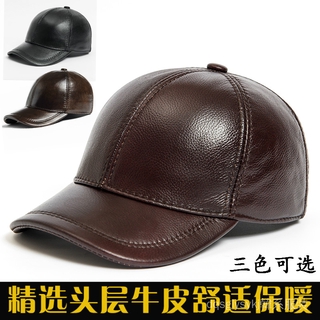Chính Hãng Mũ Da Nam Trung Niên Người Cao Tuổi Xuân Thu Mỏng Da Cừu Flat Top Cap Thanh Niên Da Bò Ấm Mũ Bóng Chày Kích Thước Lớn