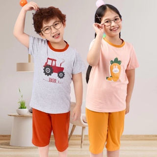 Đồ bộ quần áo thun cotton ngắn tay cho bé trai, bé gái mặc nhà mùa hè Econice 2022E. Size đại trẻ em 5, 6, 8, 10 tuổi