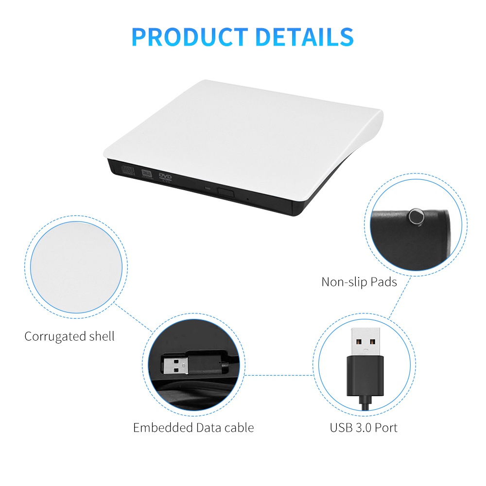 Ổ đĩa CD bên ngoài mỏng Ổ đĩa USB 3.0 Đầu ghi đĩa Trình ghi cho máy tính xách tay PC Mac Đọc đĩa và ghi đĩa