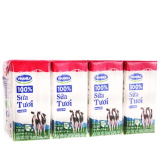 Sữa tươi tiệt trùng Vinamilk 100% Hương Dâu - Lốc 4 Hộp x 110ml