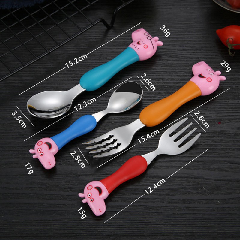 Muỗng nĩa bằng thép không gỉ có chuôi hình chú heo peppa cho bé