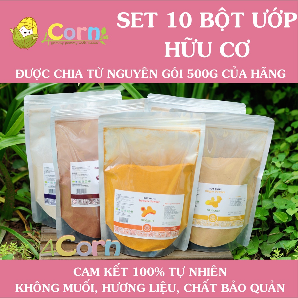 Set 10 bột ướp hữu cơ  - Cho bé 7m+ (Bột tỏi, hành tây, gừng, sả, quế,... bột gia vị không muối)