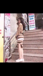 Set len váy kẻ QC
