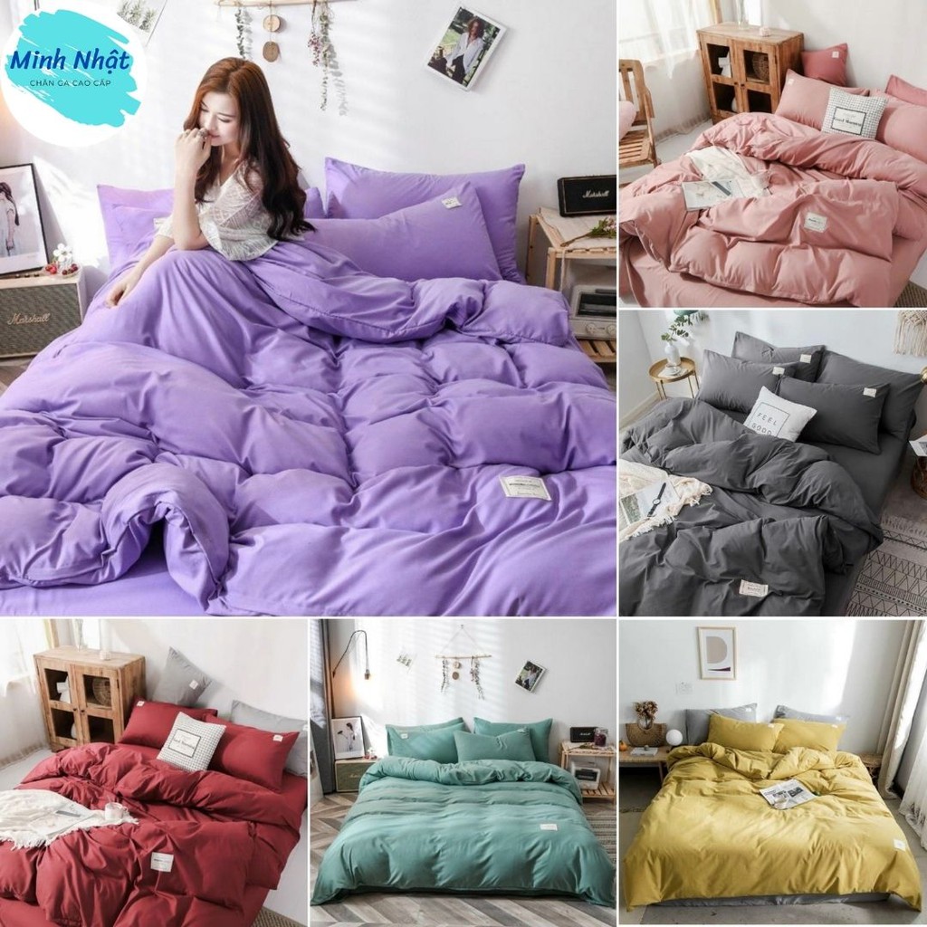 Bộ chăn ga gối cotton tici Minh Nhật trơn full – chăn mền, drap giường, vỏ gối - ga giường đủ size