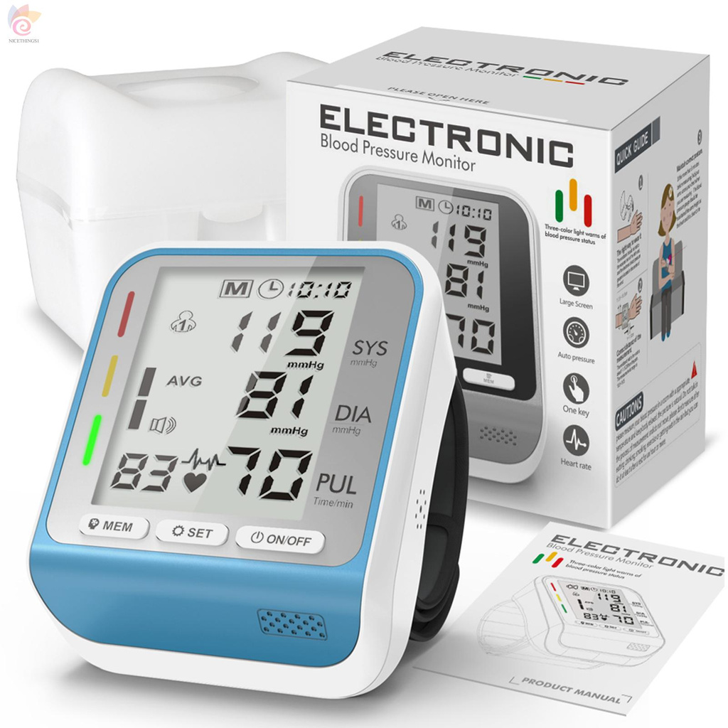 ET Wrist Blood Pressure Monitor Automatic Electronic Sphygmomanometer Tri-color Indicator Light 4.7'' Large LCD Display 2 Users 99 Groups Data Storage Portable Compact Size