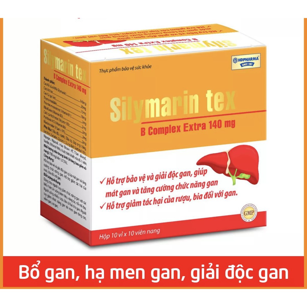 Viên uống bổ gan Silymarin Tex mát gan, giải độc gan, hạ men gan tốt cho gan- Hộp 100 viên