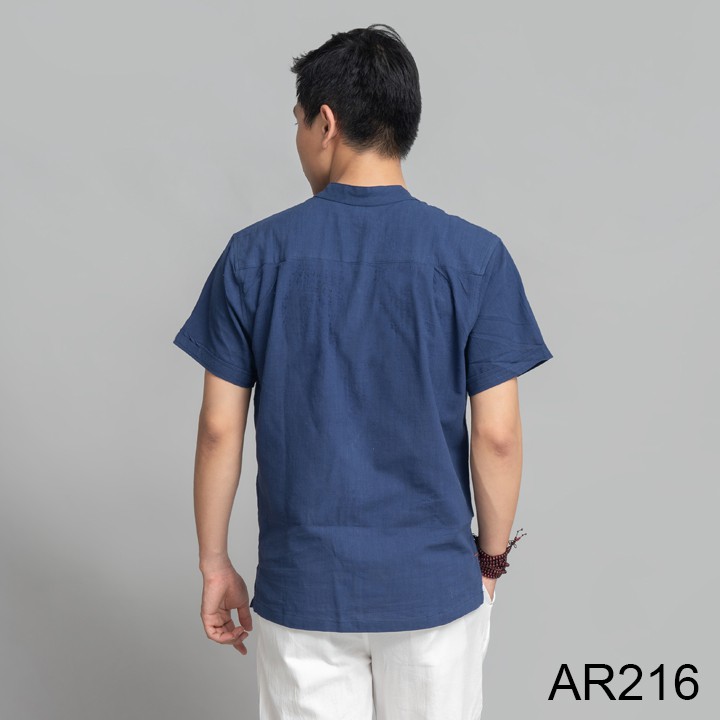 Áo sơ mi đũi nam cộc tay cổ tàu thời trang, áo sơ mi nam chất | BigBuy360 - bigbuy360.vn