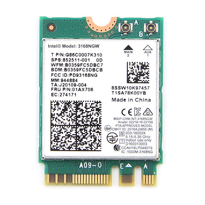 Intel 3168AC, M.2 wifi card thu sóng wifi 2 băng tần 2.4 GHz và 5 GHz, có bluetooth 4.2. Bộ M.2 PCIE desktop kit