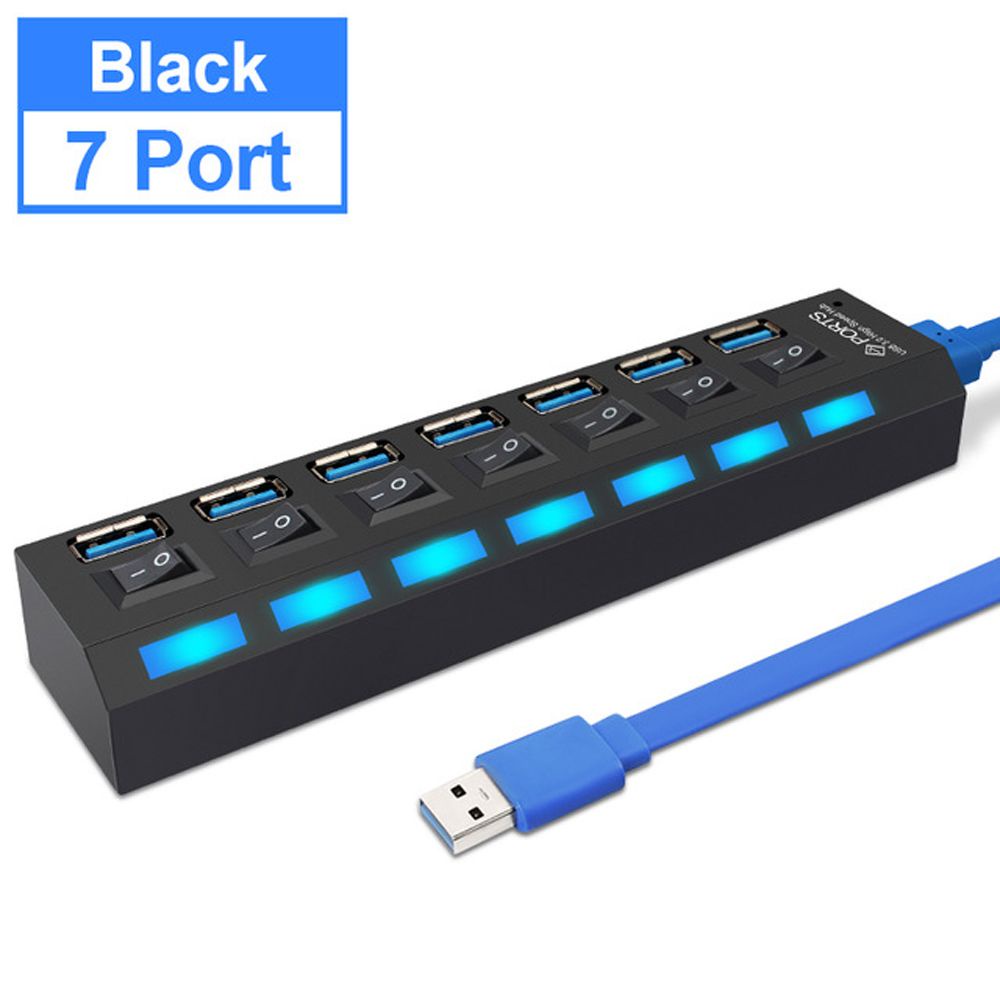Hub chia 4 cổng USB 2.0 7 cổng USB 3.0 tốc độ cao màu đen