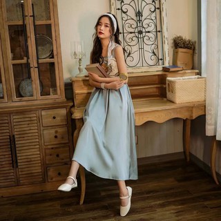 Đầm chữ a trễ vai thêu hoa kiểu vintage cho nữ