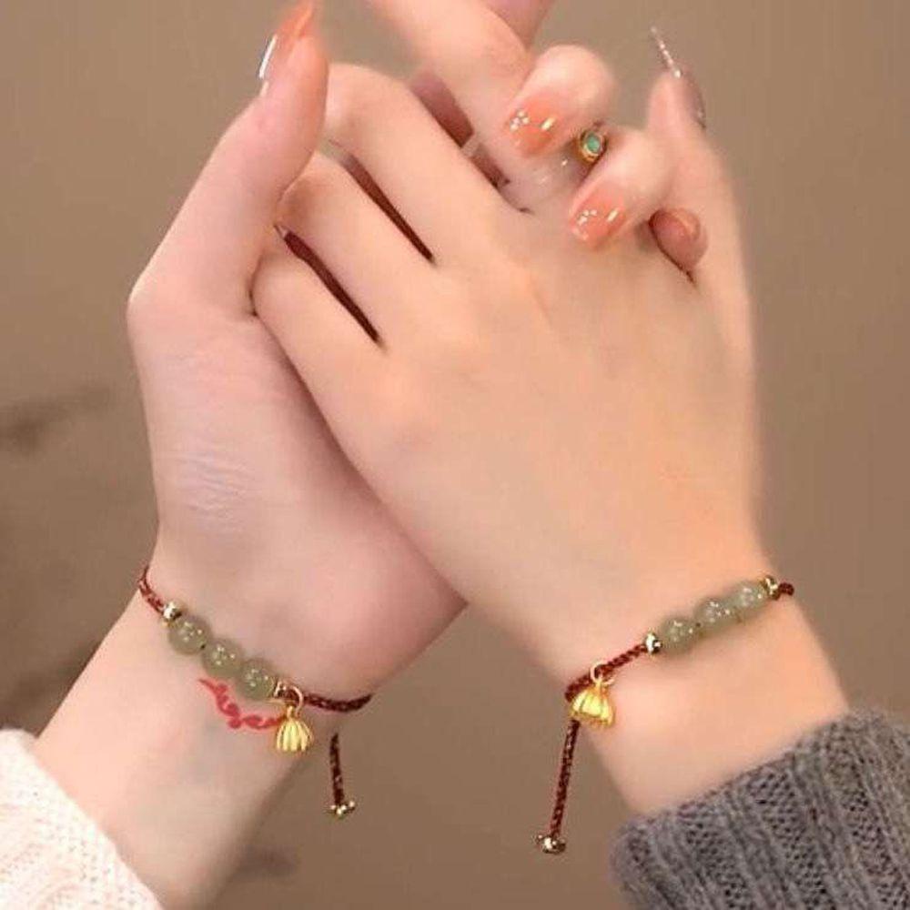 MXGOODS Vòng Tay Dây Bện Phối Hoa Sen Phong Cách Trung Hoa Thanh Lịch Cho Cặp Đôi