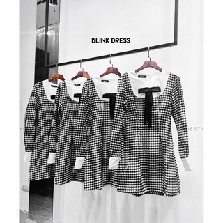 Váy dạ kẻ yếm ngực đính nơ Blink Dress