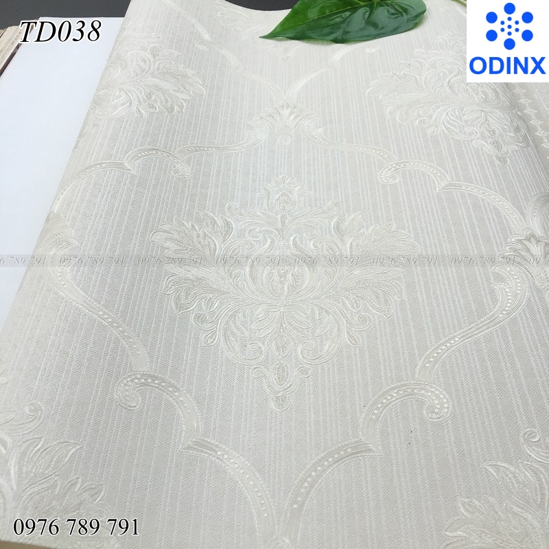 Giấy Dán Tường Hoa Văn 3d Màu Trắng Cho Phòng Ngủ  Lụa Không Keo Khổ 10m x 53 cm ODINX