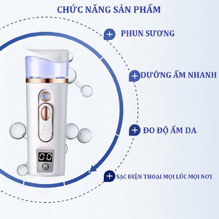 Máy xịt khoáng xông mặt đo độ ẩm da mini