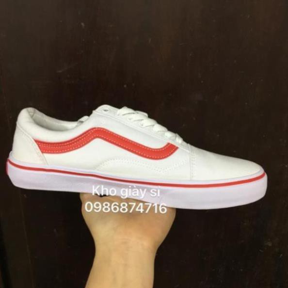 G [HOT SALE SỐC-SẴN HÀNG] Giày vans old skool trắng logo đỏ size 36->43 NAM NỮ :)) ' :