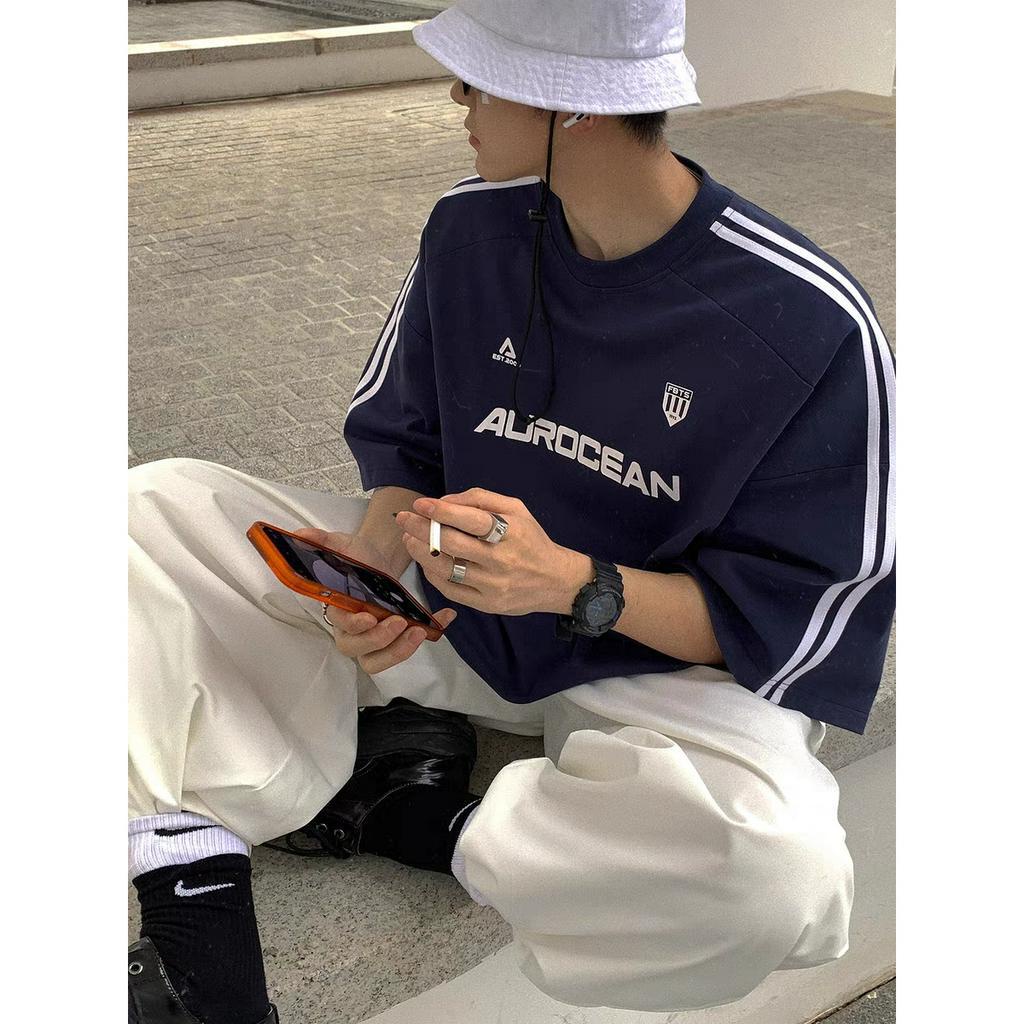 Áo Thun cotton Tay Lửng Họa Tiết Kẻ Sọc Phong Cách Thể Thao Vô Cực 320g Cho Nam