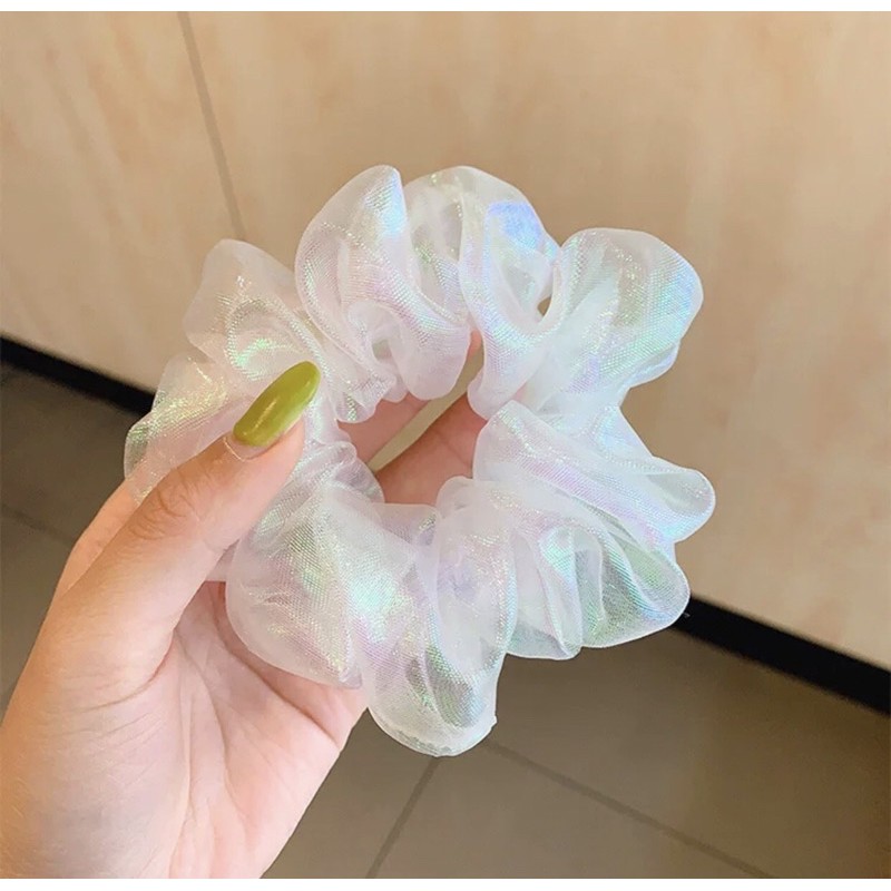 Dây cột tóc vải scrunchies Hologram màu trắng cực hot