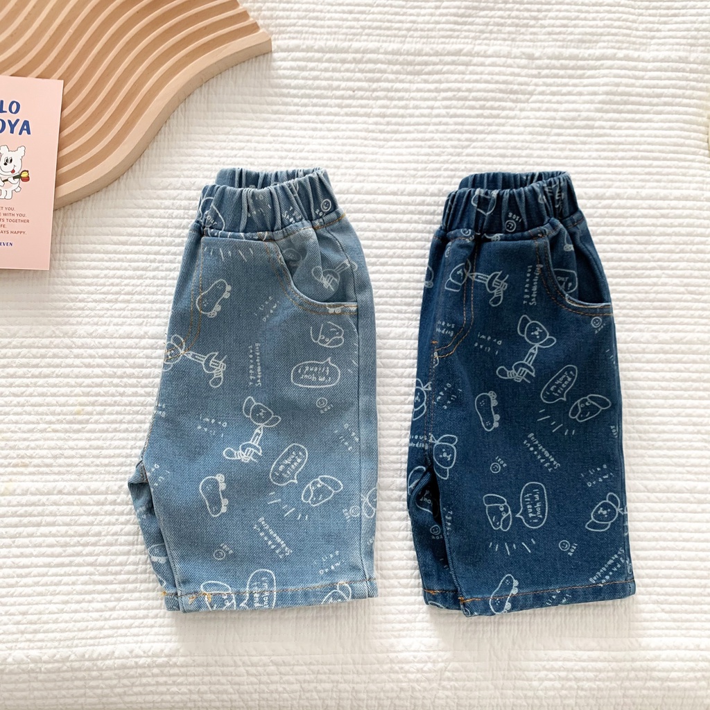 Quần Short Denim In Họa Tiết Hoạt Hình Xinh Xắn 90-130Cm Dành Cho Bé