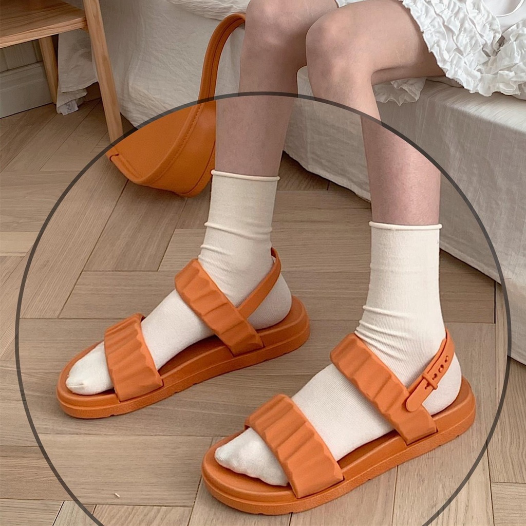 Jiashucheng Hàng Có Sẵn Giày Sandal Đế Bằng Thời Trang Mùa Hè Phong Cách Roman Cho Nữ