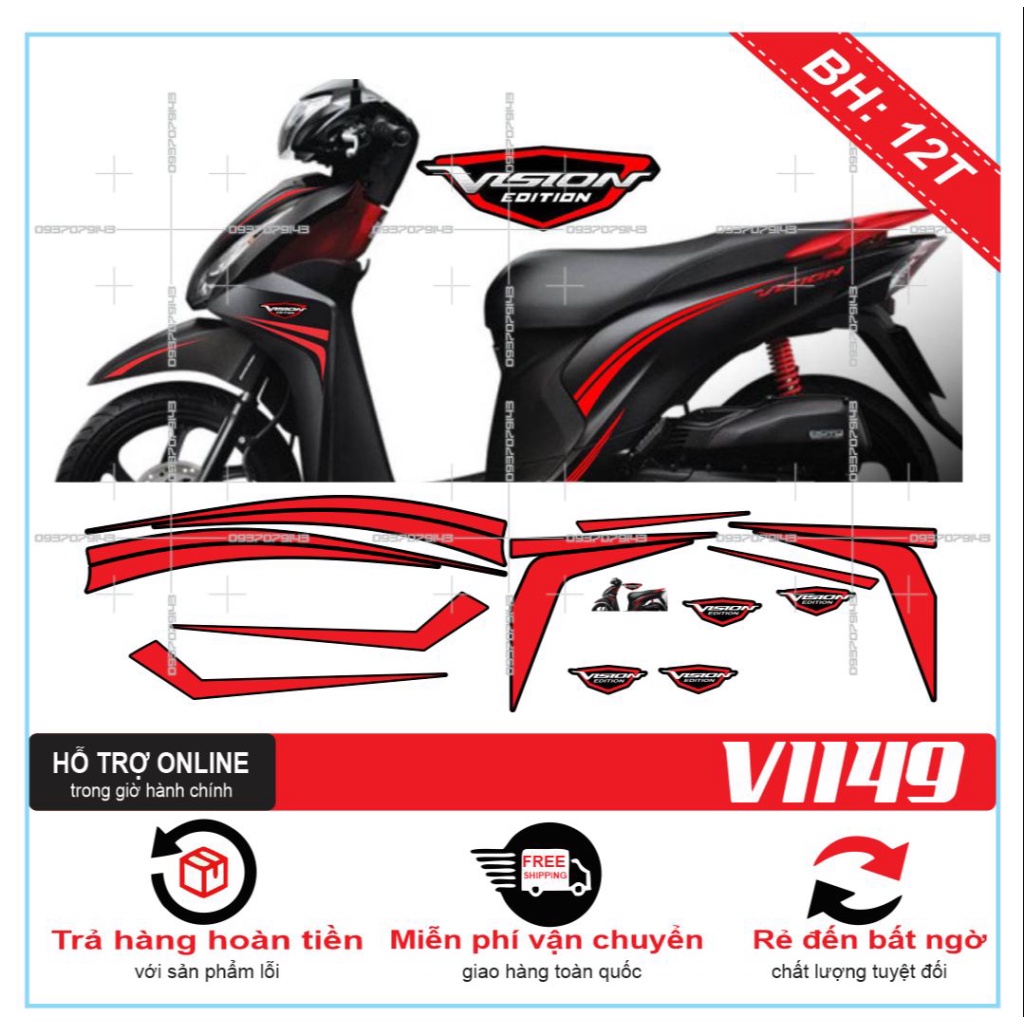 TEM RỜI XE VISION 2014 2016 ĐỎ ĐEN NHÁM -- SHIN DECAL 2