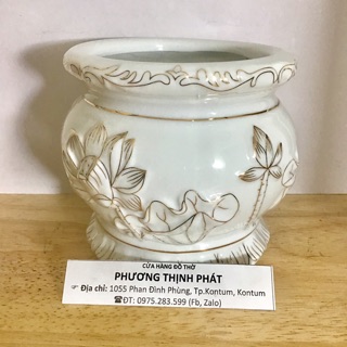 Lư Hương Thờ Sứ Trắng Ngọc Cao Cấp Cỡ Trung ĐK 11Cm Kèm Văn Khấn