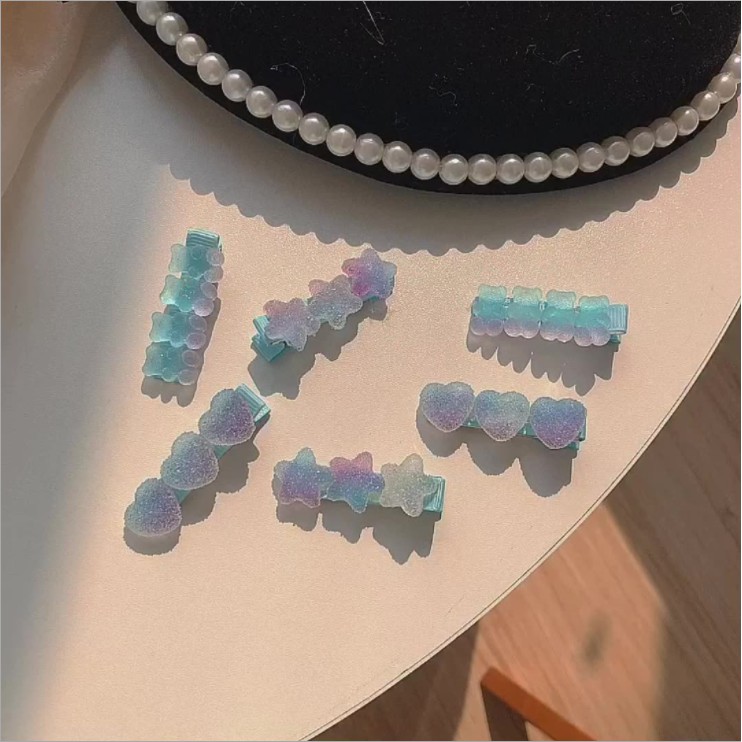 [Mã SKAMCLU8 giảm 10% cho đơn từ 100K] Kẹp tóc họa tiết kẹo dẻo Jelly xanh pastel xinh xắn