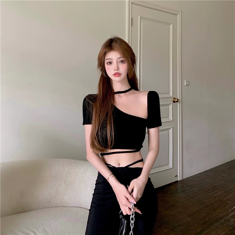 Áo croptop dây chéo body HAGA ngắn tay cotton mềm mịn charming girl ADEC39CT