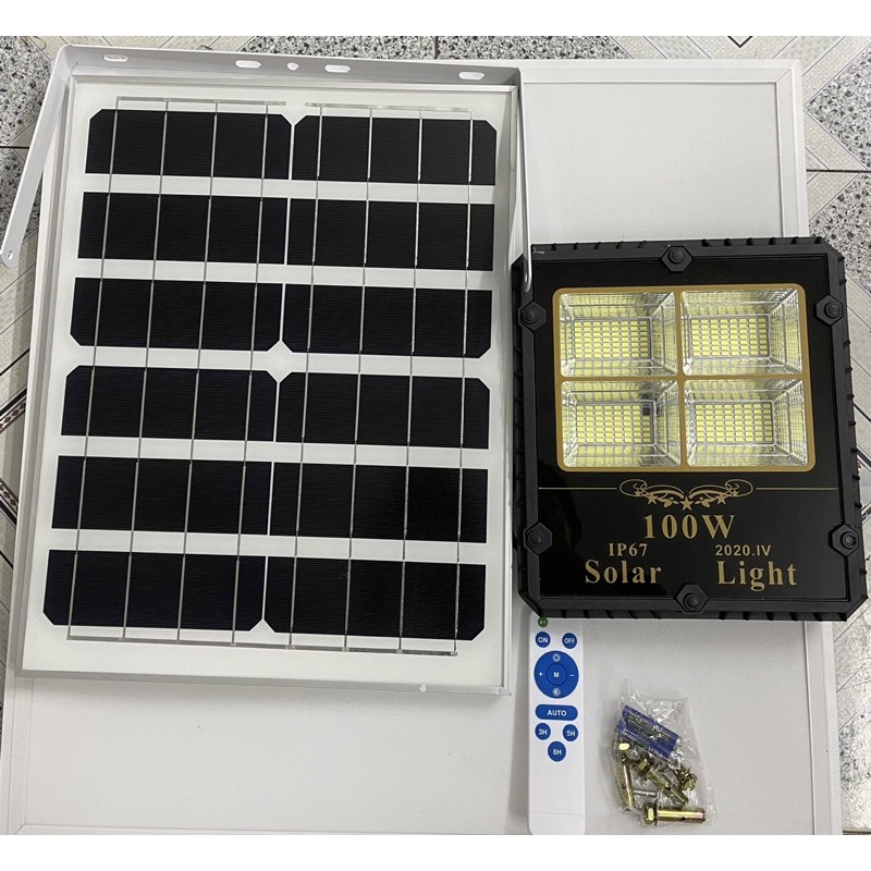 Đèn pha năng lượng mặt trời 100W tấm pin MONO cao cấp siêu sáng chuyên đèn công trình ngoài trời chống nước ip67