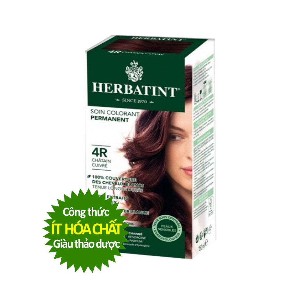 [Màu hạt dẻ ánh đồng 4R] Gel nhuộm, dưỡng tóc với 8 thảo dược Herbatint chính hãng Ý