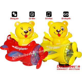 Lồng đèn Gấu lái máy bay - Dùng pin, có đèn, nhạc, di chuyển, chong chóng máy bay xoay khi chạy