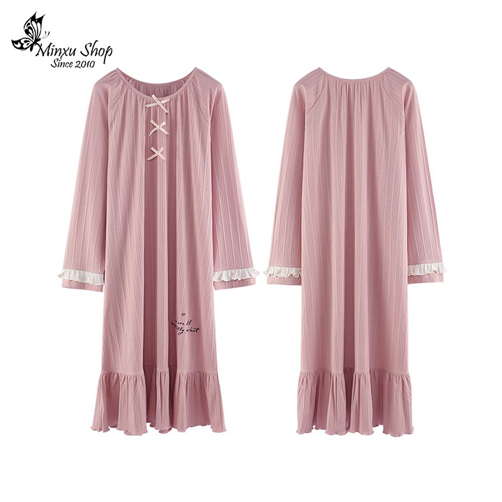 Váy ngủ mặc nhà mùa đông đầm ngủ dài tay sexy dễ thương vải Cotton sợi bông mềm mịn, thoáng khí, thấm mồ hôi (VD175)
