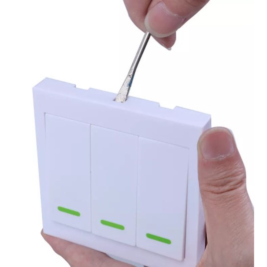 Nút nhấn công tắc điều khiển đèn từ xa dán tường không dây phát sóng RF 433MHz.Loại 1, 2, 3 phím bấm màu trắng.