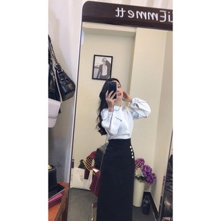 Set sơ mi viền chân váy vạt chéo