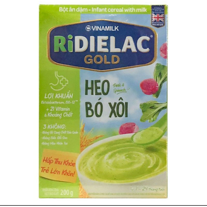 Bột ăn dặm RIDIELAC GOLD Heo bó xôi - Hộp giấy 200g