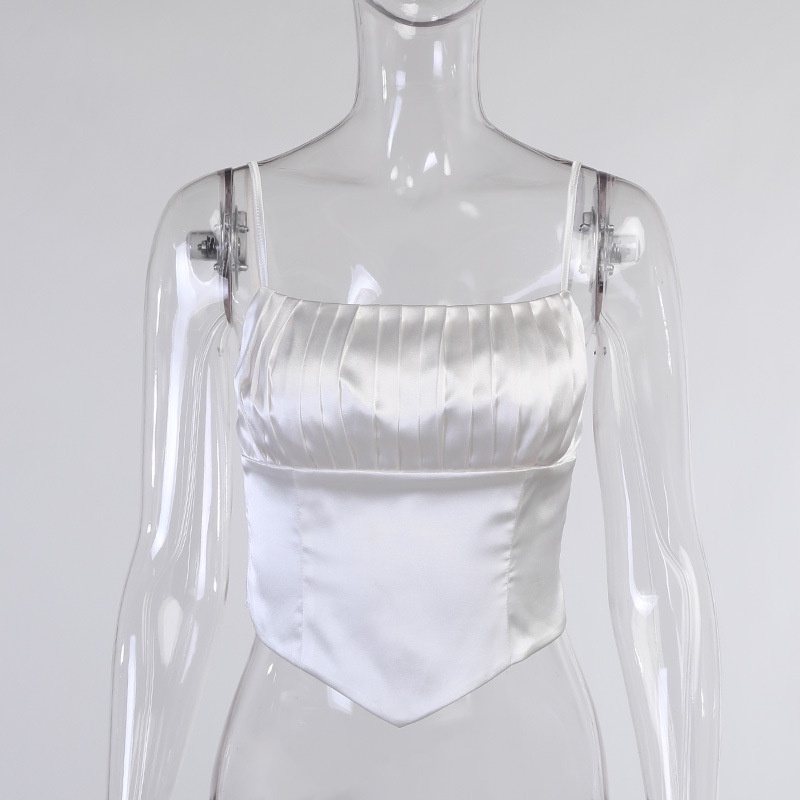 Áo Tank Top Hai Dây Ôm Dáng Màu Trơn Khóa Kéo Có Thể Điều Chỉnh Cho Nữ