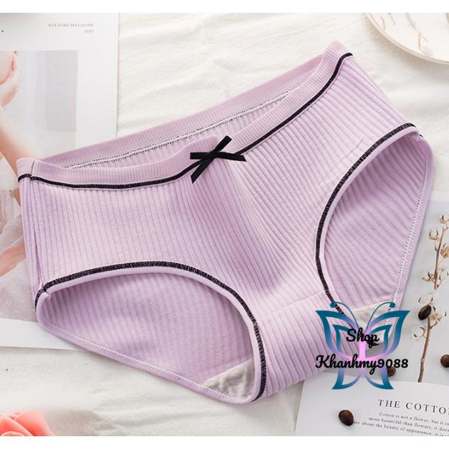 Quần lót Cotton nữ gân tăm phối nơ xinh ngẫu nhiên màu kháng khuẩn thoáng mát QL03NN