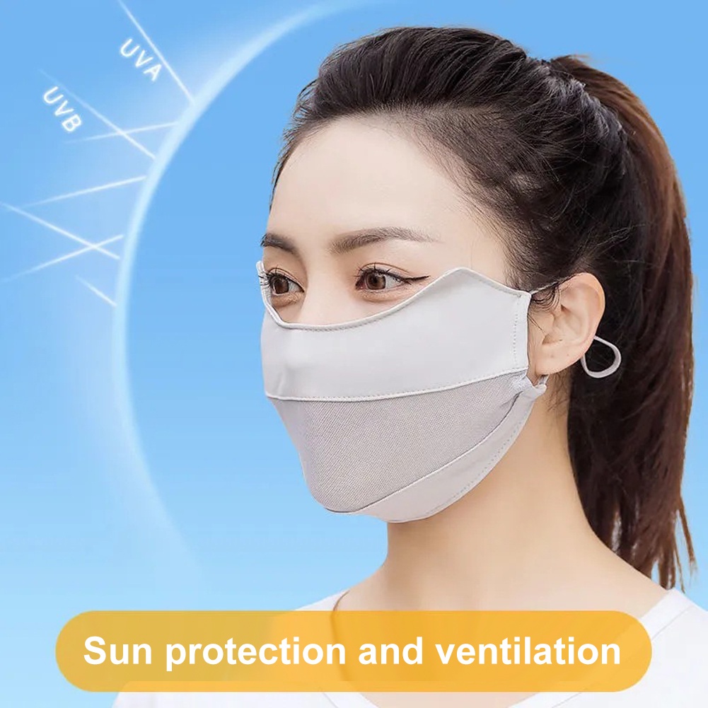 Làm Từ Vải Lụa Bảo Vệ Mắt Chống Nắng Cảm Giác Lạnh Mặt Nạ Chống Tia UV Chống Bụi Băng Lụa Thoáng Khí Mặt Nạ