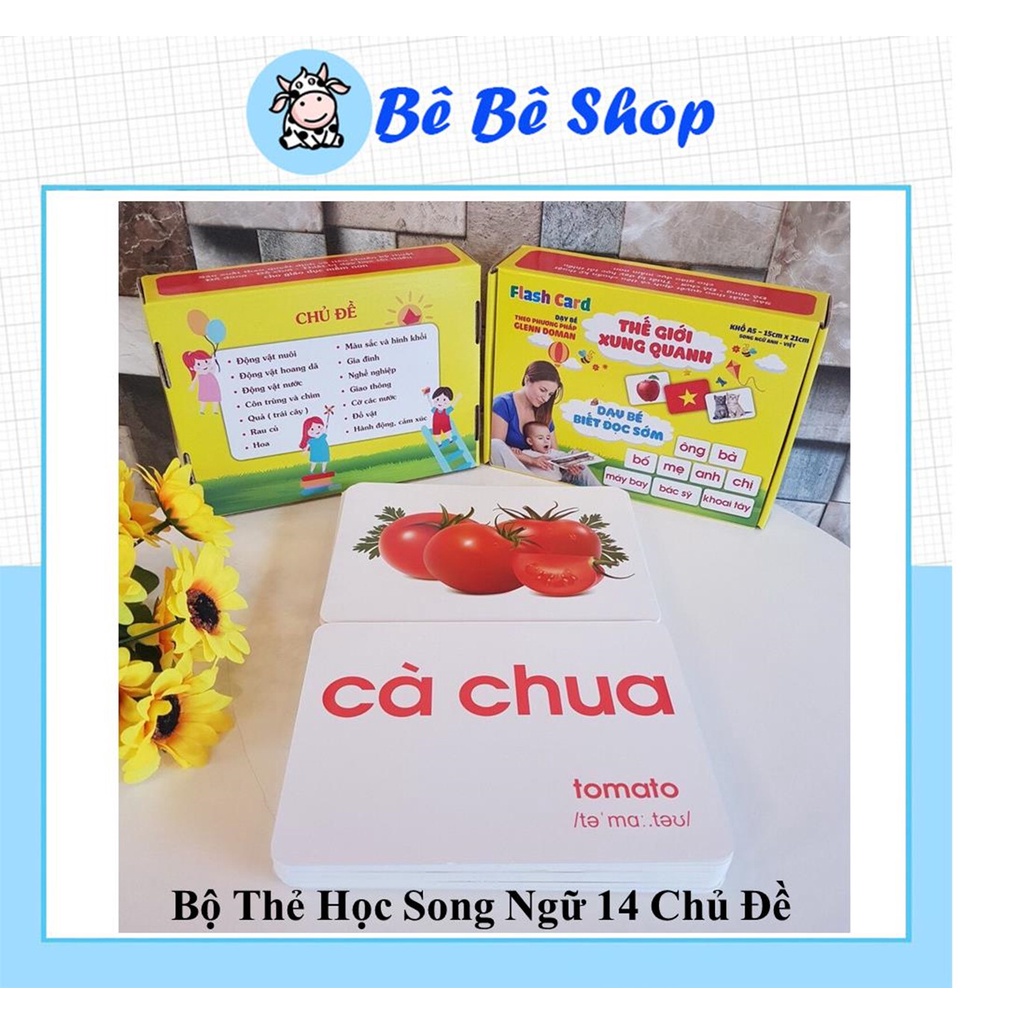 Bộ Thẻ Học Thông Minh 14 Chủ Đề Tiếng Anh Tiếng Việt Cho Bé loại chuẩn cho bé từ 0-6 tuổi nhận biết biết