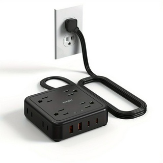 Ổ cắm mở rộng 12 trong 1 có 8 ổ cắm điện và 4 cổng USB, Ổ cắm mở rộng ổ cắm đa chức năng có công tắc Cáp USB Nguồn điện Dây ổ cắm, Dài 1,5M