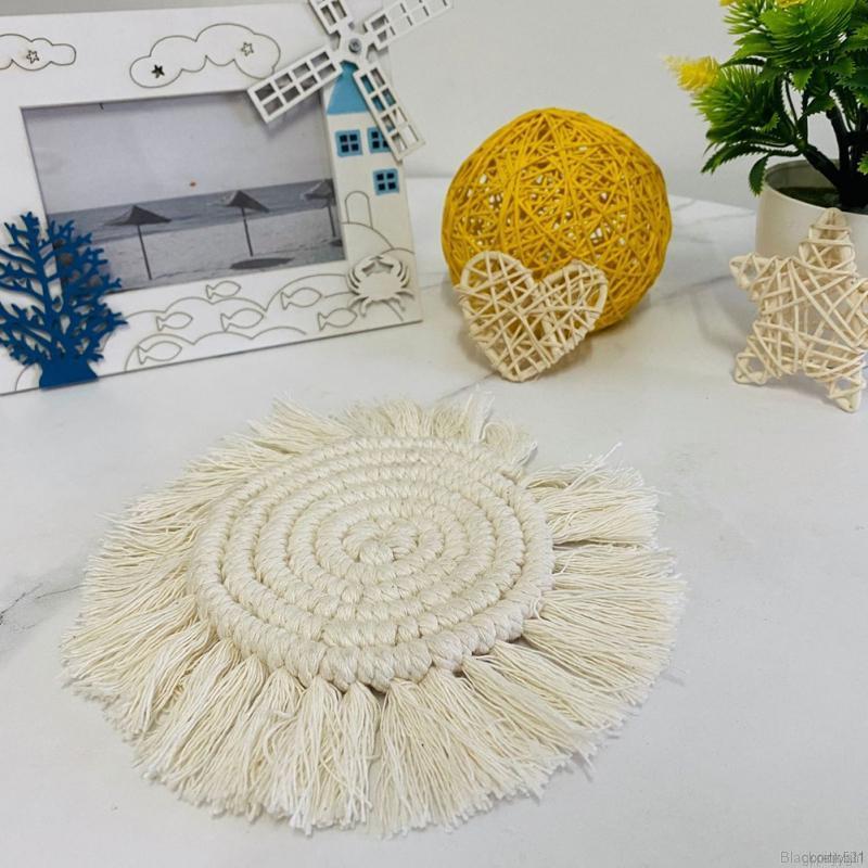 Bộ 2 Tấm Lót Bàn Ăn Vải Cotton Dệt Phối Ren Cách Nhiệt Phong Cách Bohemian