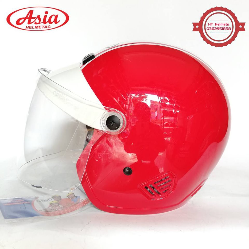Mũ bảo hiểm 3 4 đầu có kính ASIA chính hãng - Dáng nhỡ phù hợp với trẻ em từ 8 tuổi và người lớn đầu nhỏ