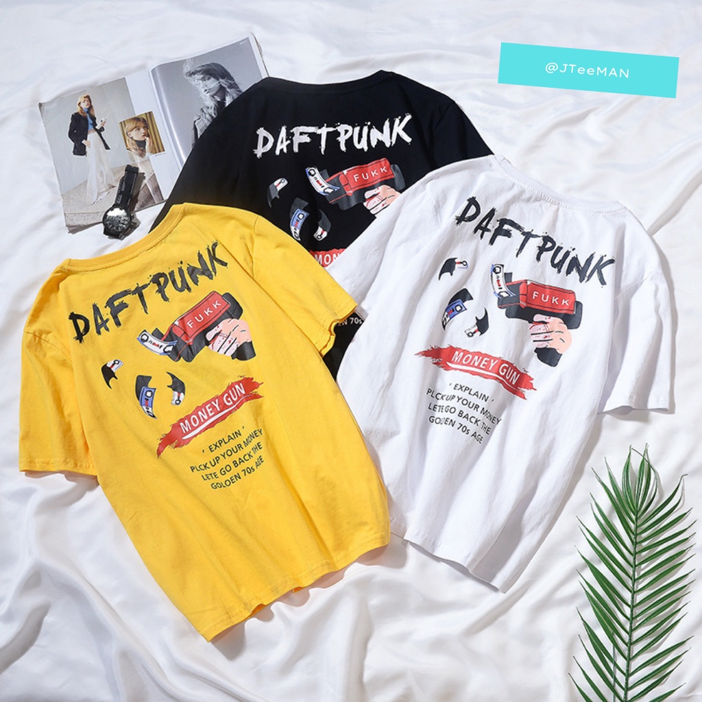 Áo thun Unisex tay lỡ nam nữ JTeeMan, áo phông form rộng cá tính in chữ DAFTPUNK vải Cotton thoáng mát - JT14
