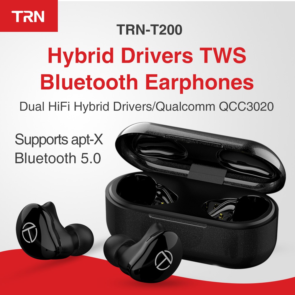 TRN T200 TWS 1BA 1DD Hybrid Driver Bluetooth V5.0 Headset Sport Wireless Earphone Earbuds QCC 3020 Chip Aptx/AAC/SBC IPX5