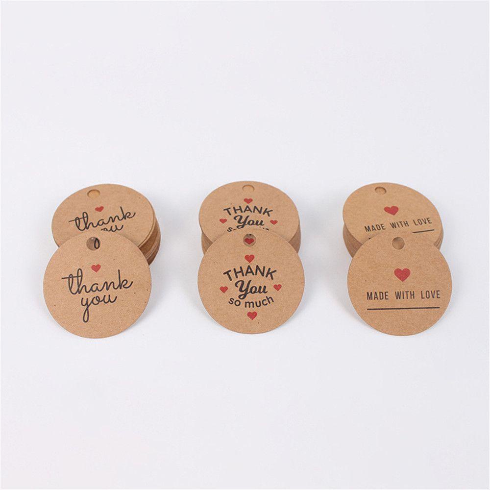 KUNHEV Set 100 thẻ giấy kraft hình tròn in chữ thank you trang trí quà tặng/ tiệc cưới DIY