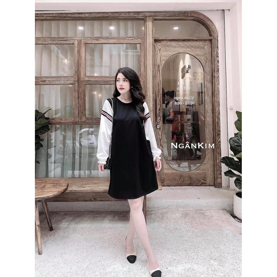 Váy đầm bầu công sở bigsize dáng suông thoáng mát thiết kế dài tay có sọc cho mẹ bầu từ 55kg đến 75kg