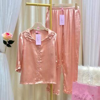 Bộ lụa trơn viền bèo hồng nhạt - NOHK